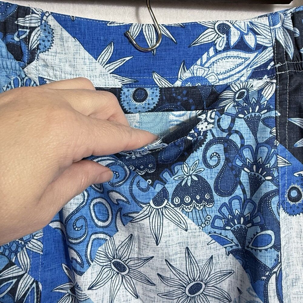 RipSkirt Blue Floral Paisley Patchwork Pull On Skirt Women L Hawaii Swim Pockets - Picture 8 of 12
